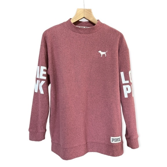 PINK Victoria’s Secret Dusty Rose Mock Neck Fuzzy Knit Sweatshirt, XS - Picture 1 of 8
